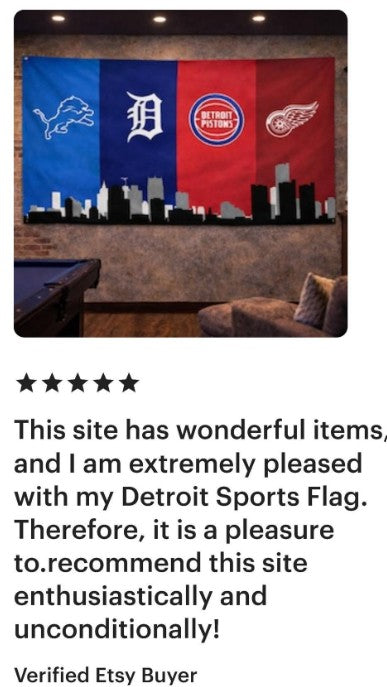 Detroit Sports Flag – Double or Single Sided Lions Tigers Pistons Red Wings Banner | Multi Size Wall Flag | Mancave Garage Decor