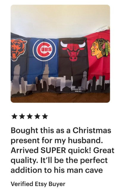 Chicago Sports Flag – Bears Cubs Bulls Blackhawks Banner | Multi Size Wall Decor | Mancave Garage Flag