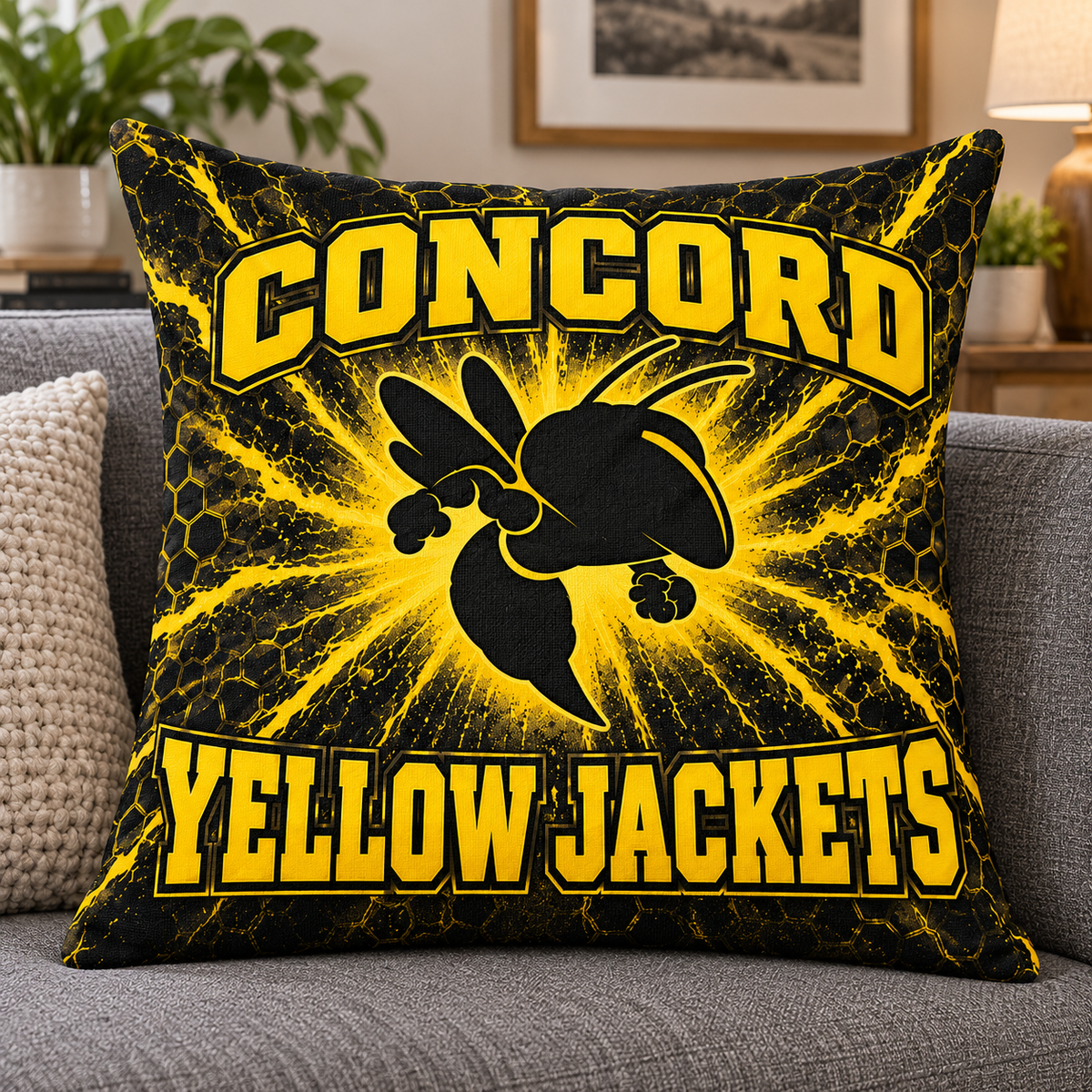 Concord Yellow Jackets black and yellow pillow cover; insert not included