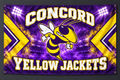 Concord Yellow Jackets Jacket Pride fabric flag or banner display mockup in purple and yellow