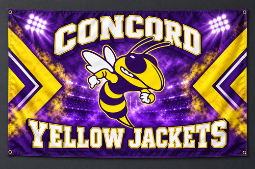 Concord Yellow Jackets Jacket Pride fabric flag or banner display mockup in purple and yellow
