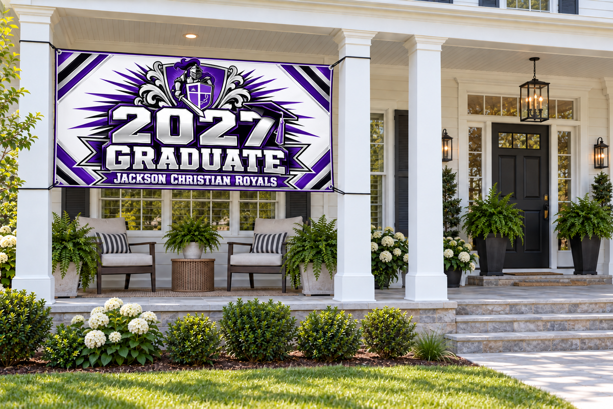 Jackson Christian Royals 2027 Graduate Banner – Classic Honors | 4 × 8 ft display mockup