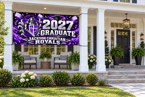 Jackson Christian Royals 2027 Graduate Banner – Stadium Celebration | 4 × 8 ft display mockup