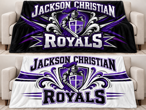 Jackson Christian Royals black and white 79 by 59 inch blanket choices