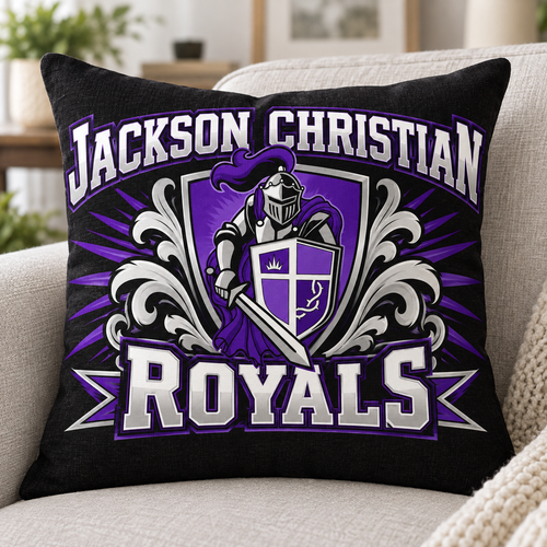 Jackson Christian Royals pillow cover styled on an insert