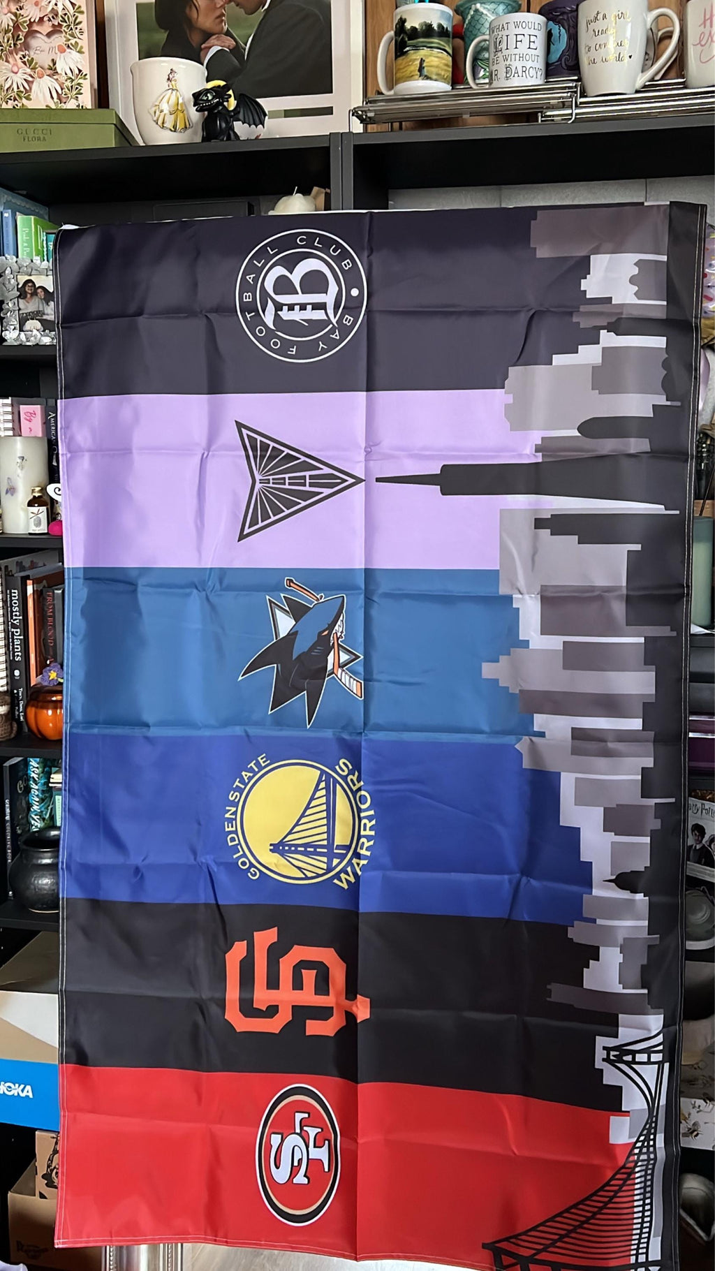 Customer photo of a custom Bay Area multi-team skyline flag