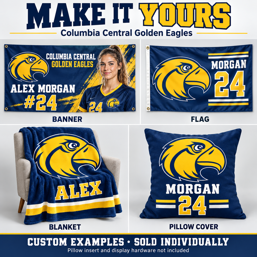 Columbia Central Golden Eagles custom product examples — name, photo and jersey number; sold individually