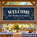 Custom Event & Reunion Banner | 4 × 8 ft shown hung in a picnic pavilion — realistic product mockup