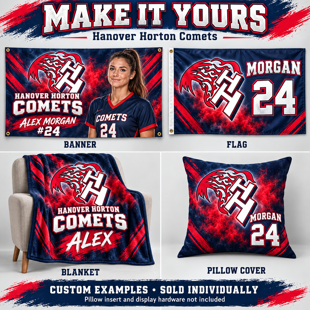 Hanover Horton Comets custom product examples — name, photo and jersey number; sold individually