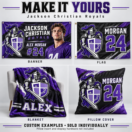 Jackson Christian Royals custom product examples — name, photo and jersey number; sold individually