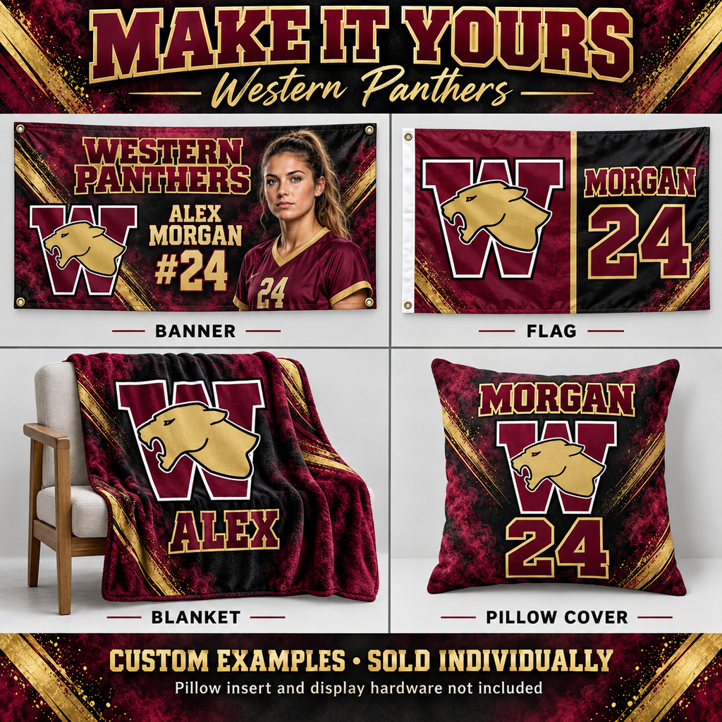 Western Panthers custom product examples — name, photo and jersey number; sold individually