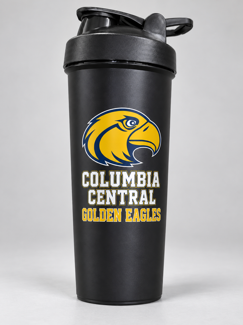 Columbia Central Golden Eagles black shaker cup mockup; listing is a bulk pack of 120 matching cups