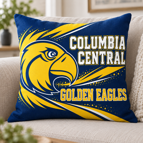 Columbia Central Golden Eagles square pillow cover mockup shown on an insert; insert not included