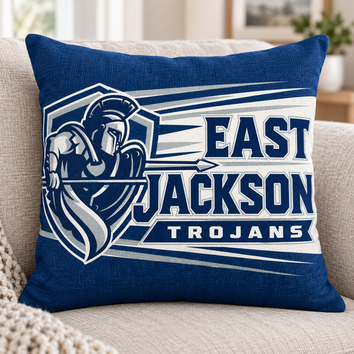 East Jackson Trojans square pillow cover mockup shown on an insert; insert not included