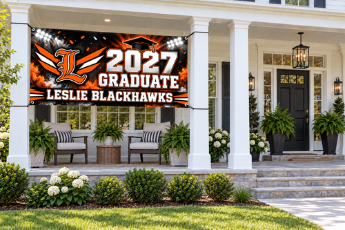 Leslie Blackhawks 2027 Graduate 4 by 8 foot banner styled display mockup