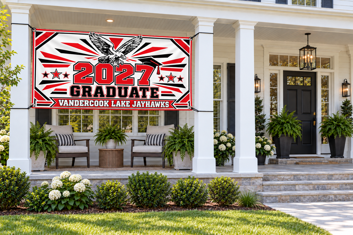 Vandercook Lake Jayhawks 2027 Graduate 4 by 8 foot banner styled display mockup