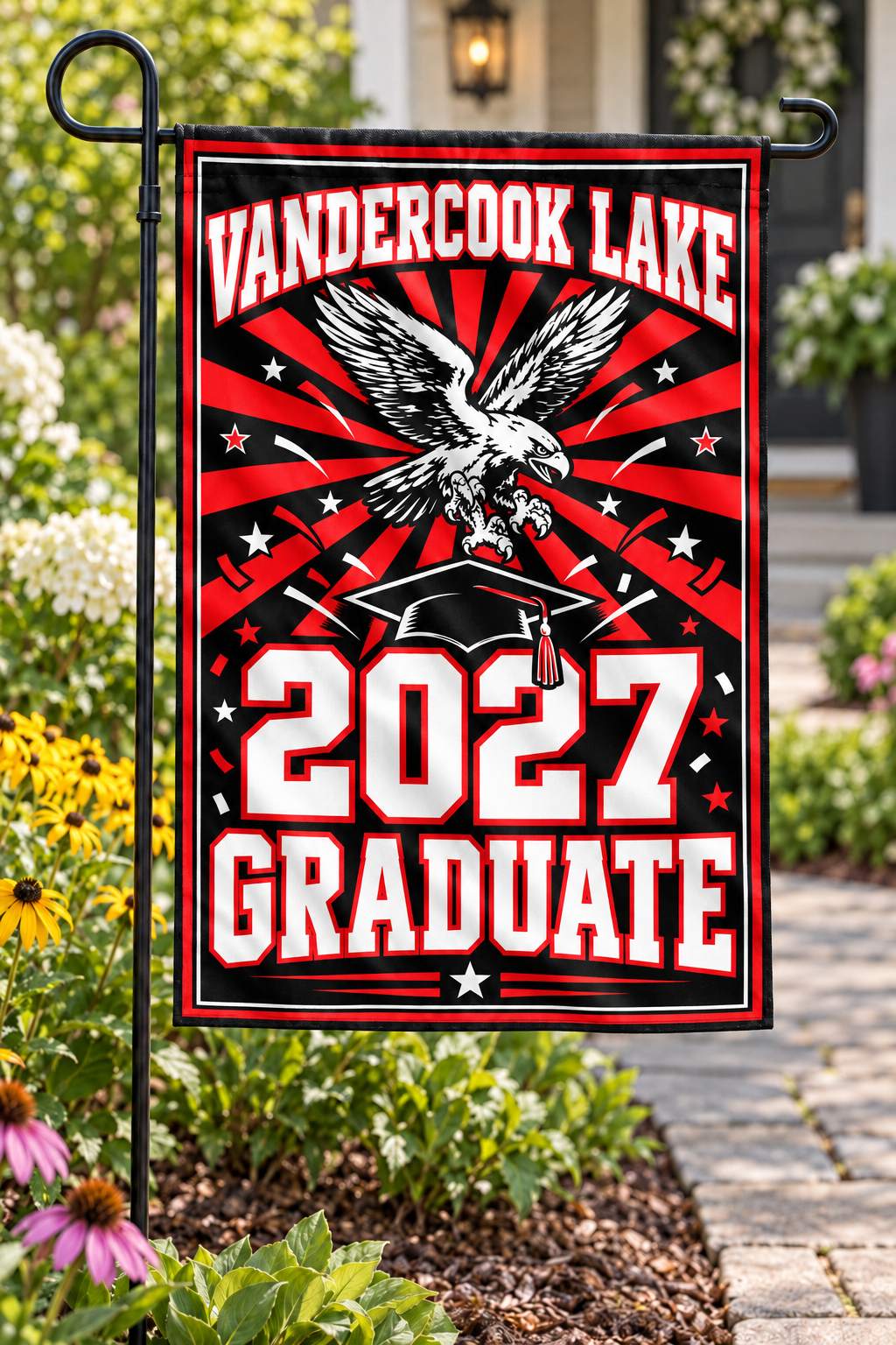 Vandercook Lake Jayhawks 2027 Graduate garden flag styled display mockup