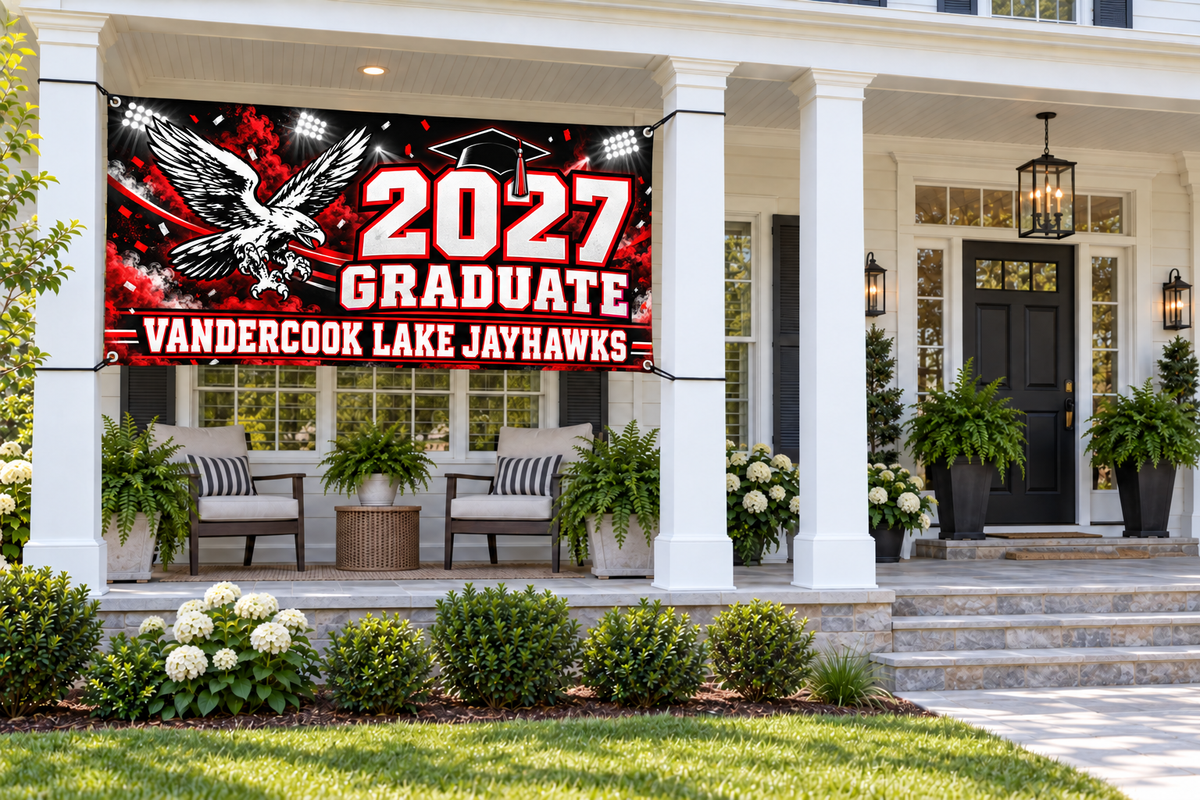 Vandercook Lake Jayhawks 2027 Graduate 4 by 8 foot banner styled display mockup