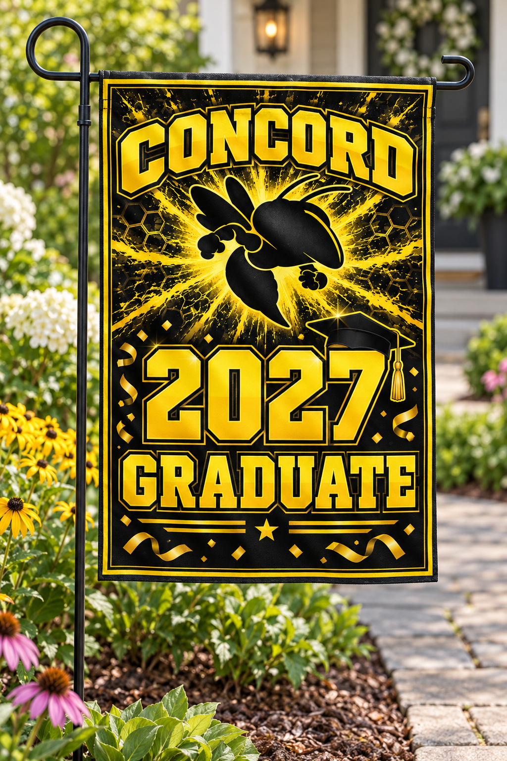 Concord Yellow Jackets 2027 Graduate garden flag display mockup