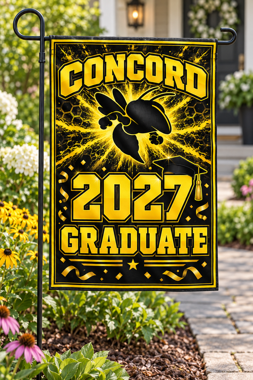 Concord Yellow Jackets 2027 Graduate garden flag display mockup