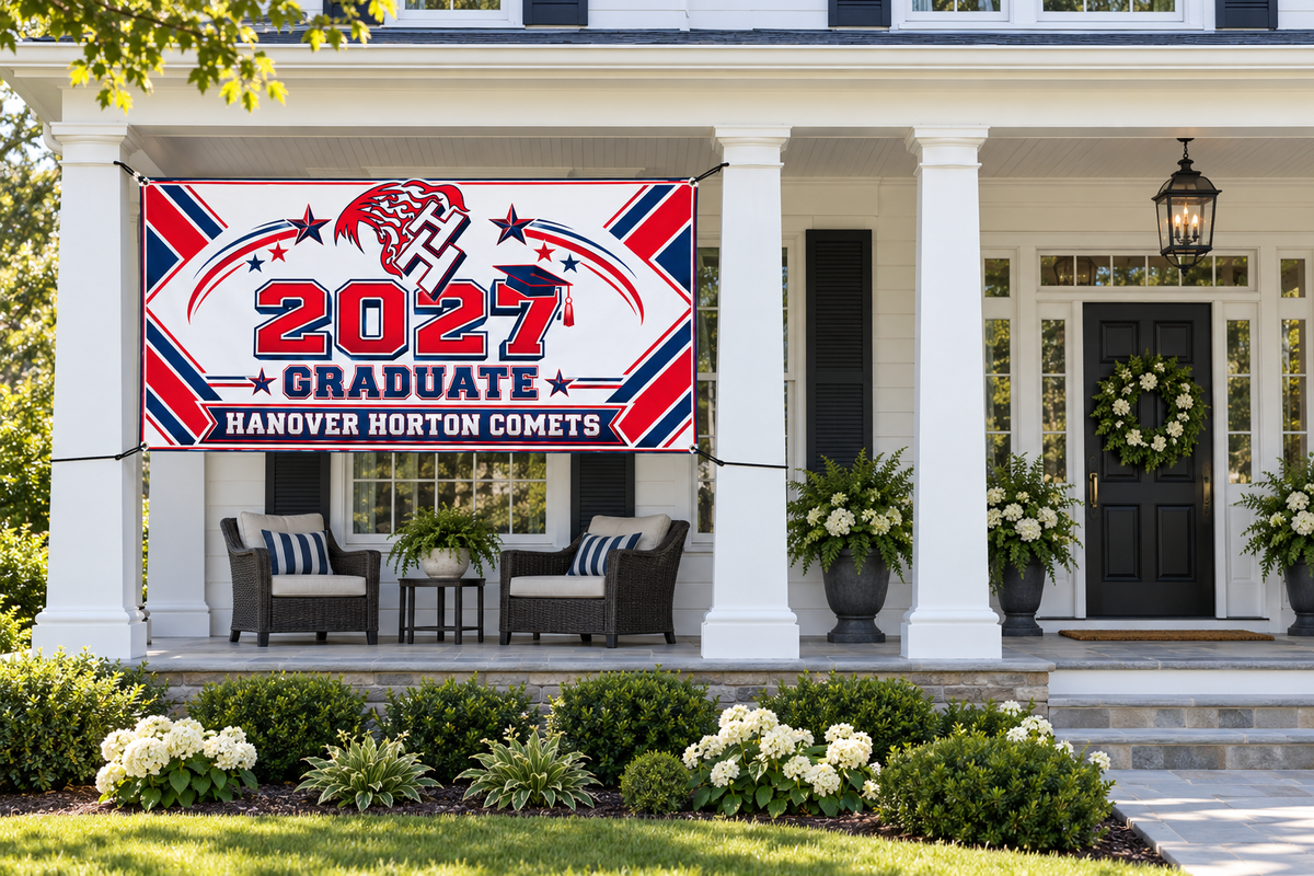 Hanover Horton Comets 2027 Graduate Banner – Classic Honors | 4 × 8 ft display mockup