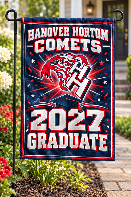 Hanover Horton Comets 2027 Graduate Garden Flag | 12 × 18 in display mockup