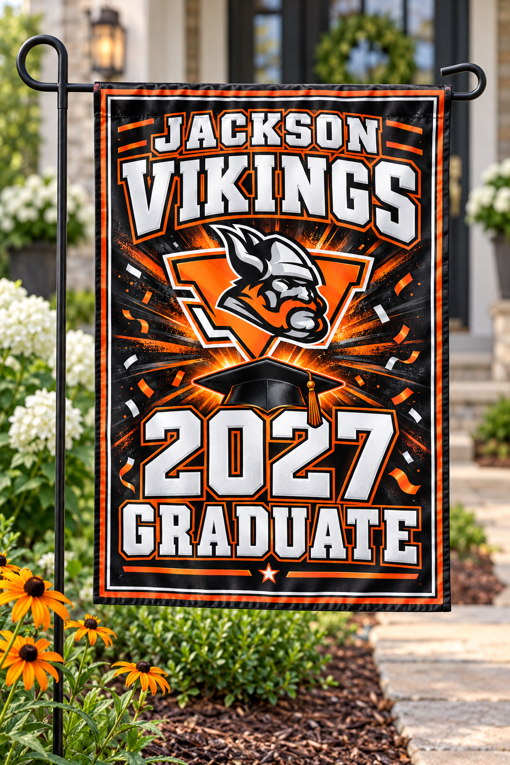 Jackson Vikings 2027 Graduate Garden Flag | 12 × 18 in display mockup
