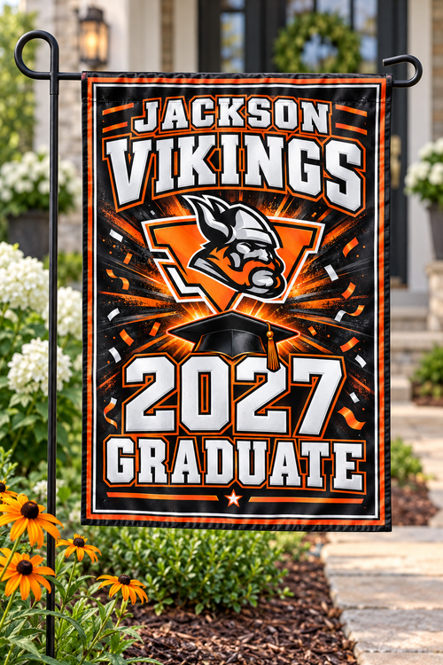 Jackson Vikings 2027 Graduate Garden Flag | 12 × 18 in display mockup