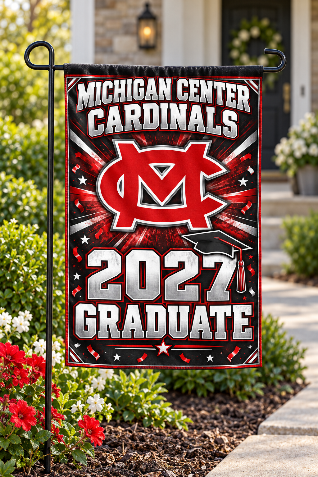 Michigan Center Cardinals 2027 Graduate Garden Flag | 12 × 18 in display mockup
