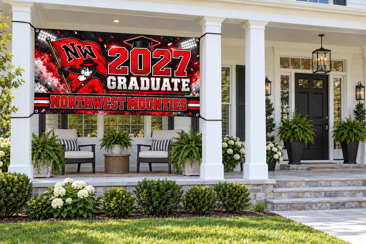 Northwest Mounties 2027 Graduate Banner – Stadium Celebration | 4 × 8 ft display mockup