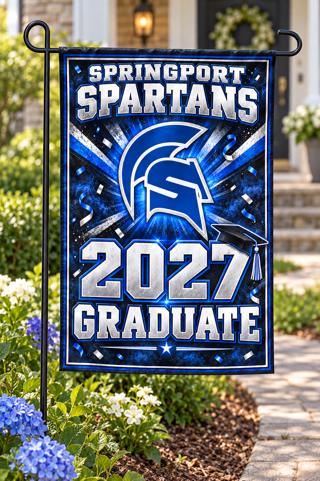Springport Spartans 2027 Graduate Garden Flag | 12 × 18 in display mockup