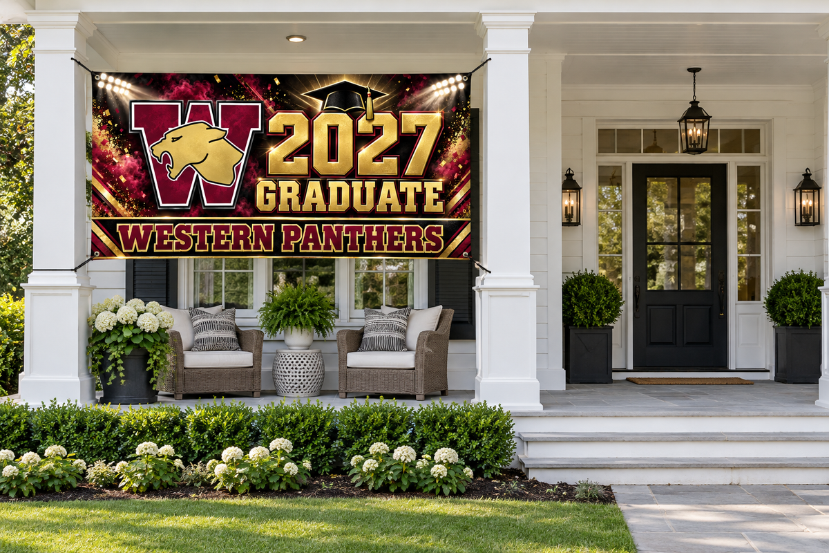 Western Panthers 2027 Graduate Banner – Stadium Celebration | 4 × 8 ft display mockup