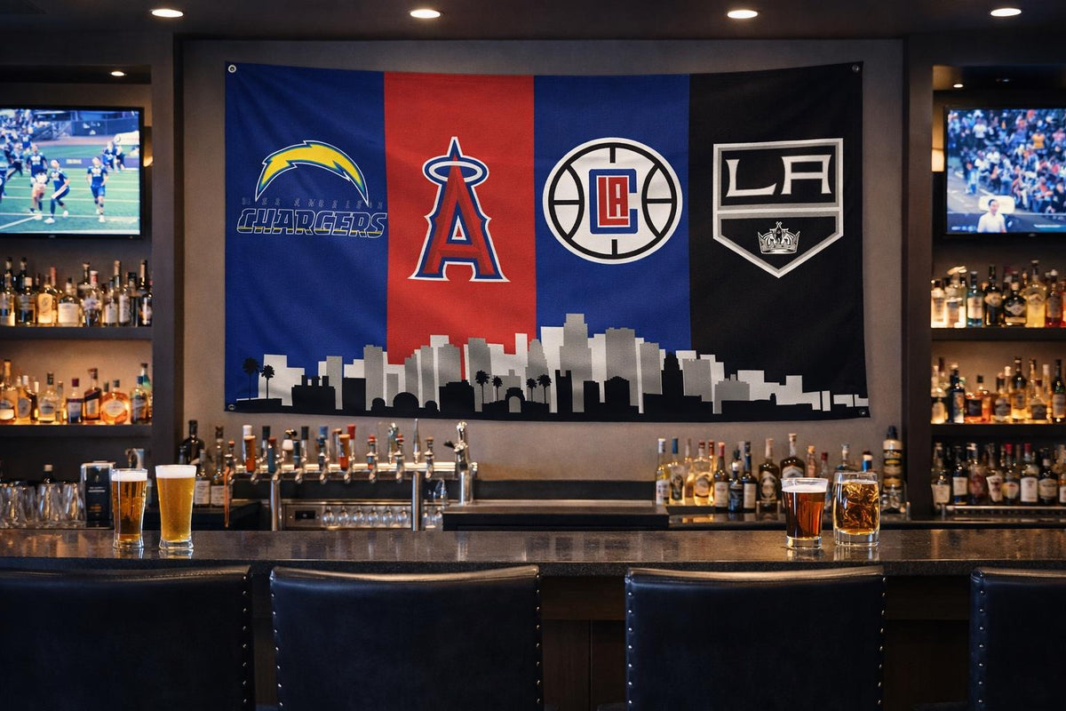 Los Angeles Anaheim Sports Flag – Chargers Clippers Angels Kings Wall Flag | Mancave Garage Decor | LA Fan Gift