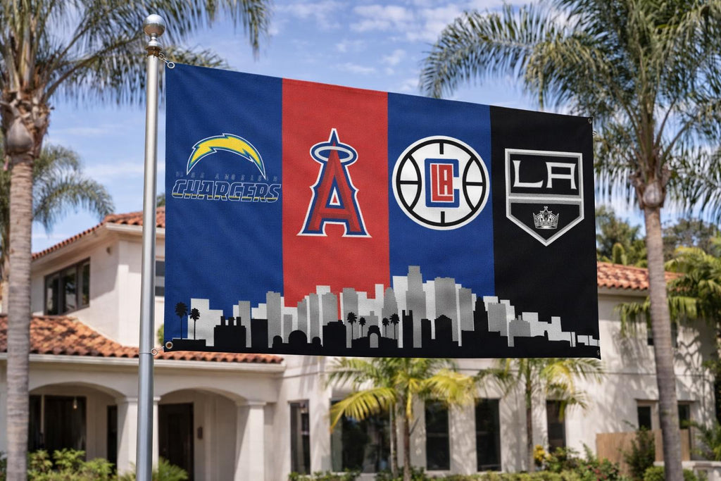 Los Angeles Anaheim Sports Flag – Chargers Clippers Angels Kings Wall Flag | Mancave Garage Decor | LA Fan Gift