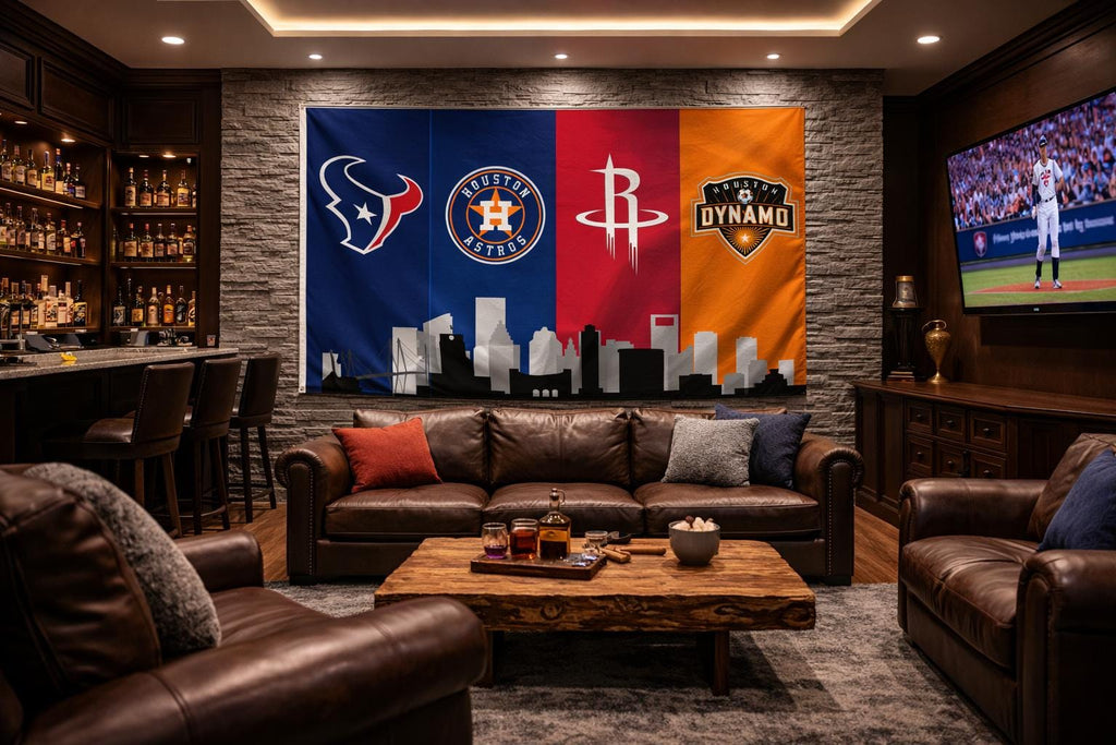 Houston Sports Flag – Texans Astros Rockets Dynamo Wall Flag | Mancave Garage Decor | Houston Fan Gift