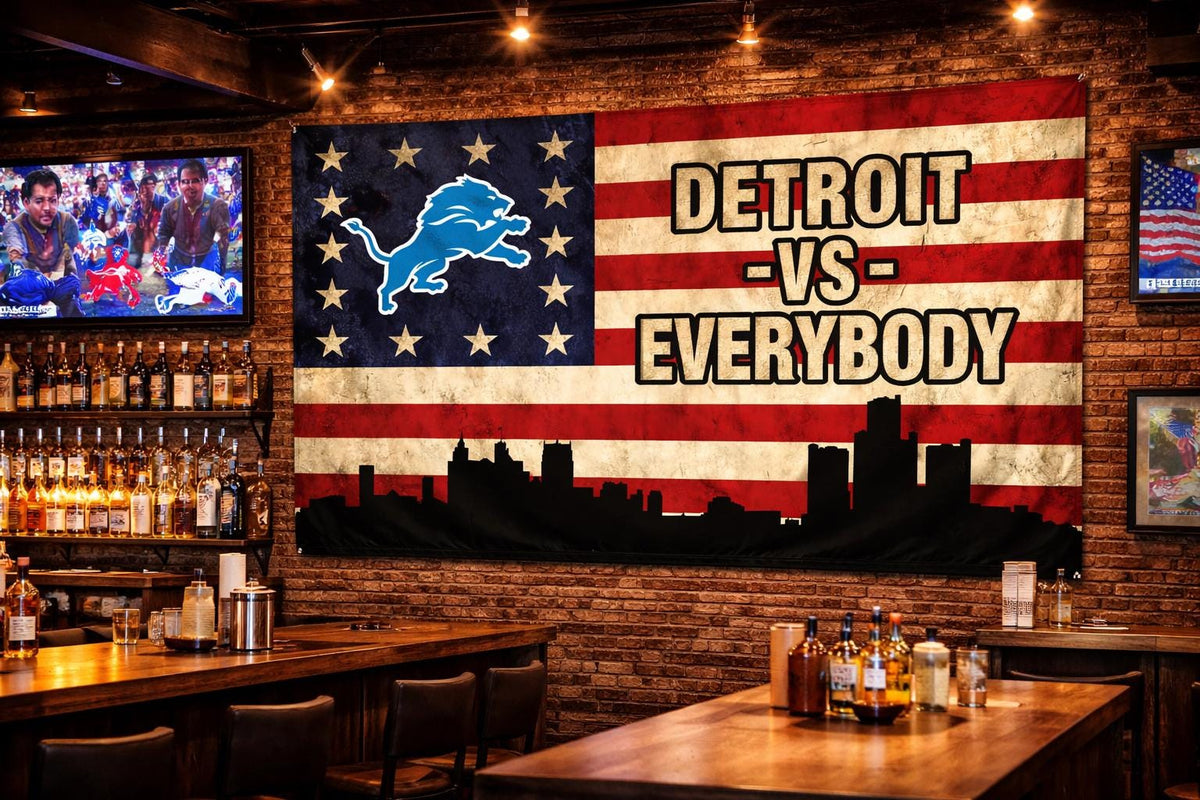 Detroit vs Everybody Lions 3 by 5 foot flag — alternate display