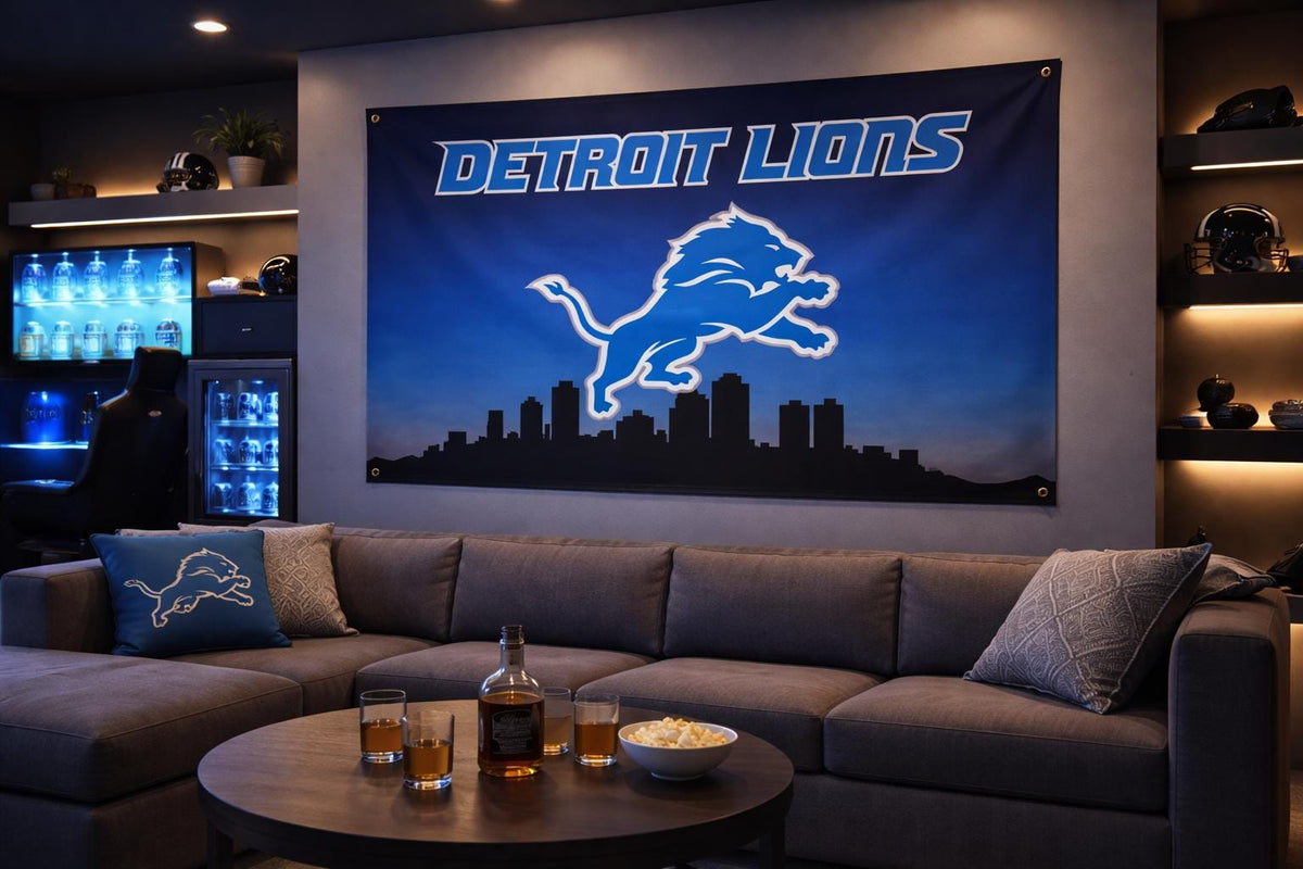Detroit Lions Flag – Honolulu Blue Wall Flag | Mancave Garage Decor | Lions Fan Gift