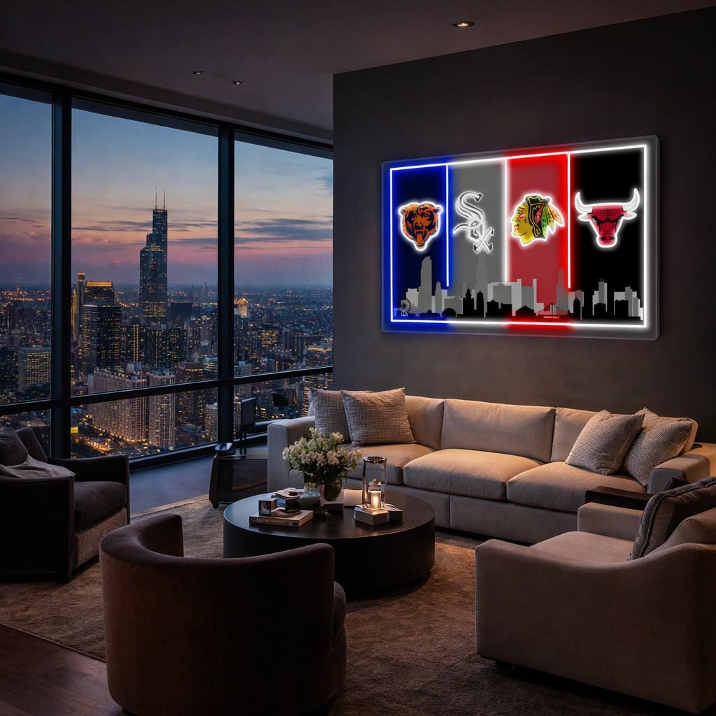 Chicago Sports LED Wall Sign | Cubs, Bears, Bulls & Blackhawks