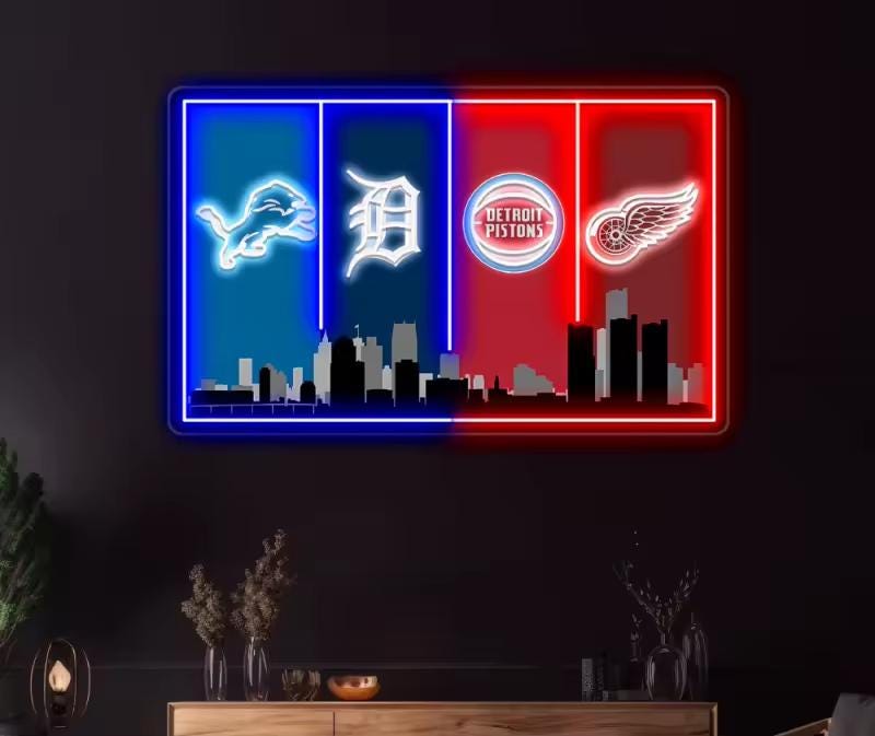 Detroit Sports LED Wall Sign | Lions, Tigers, Pistons & Red Wings