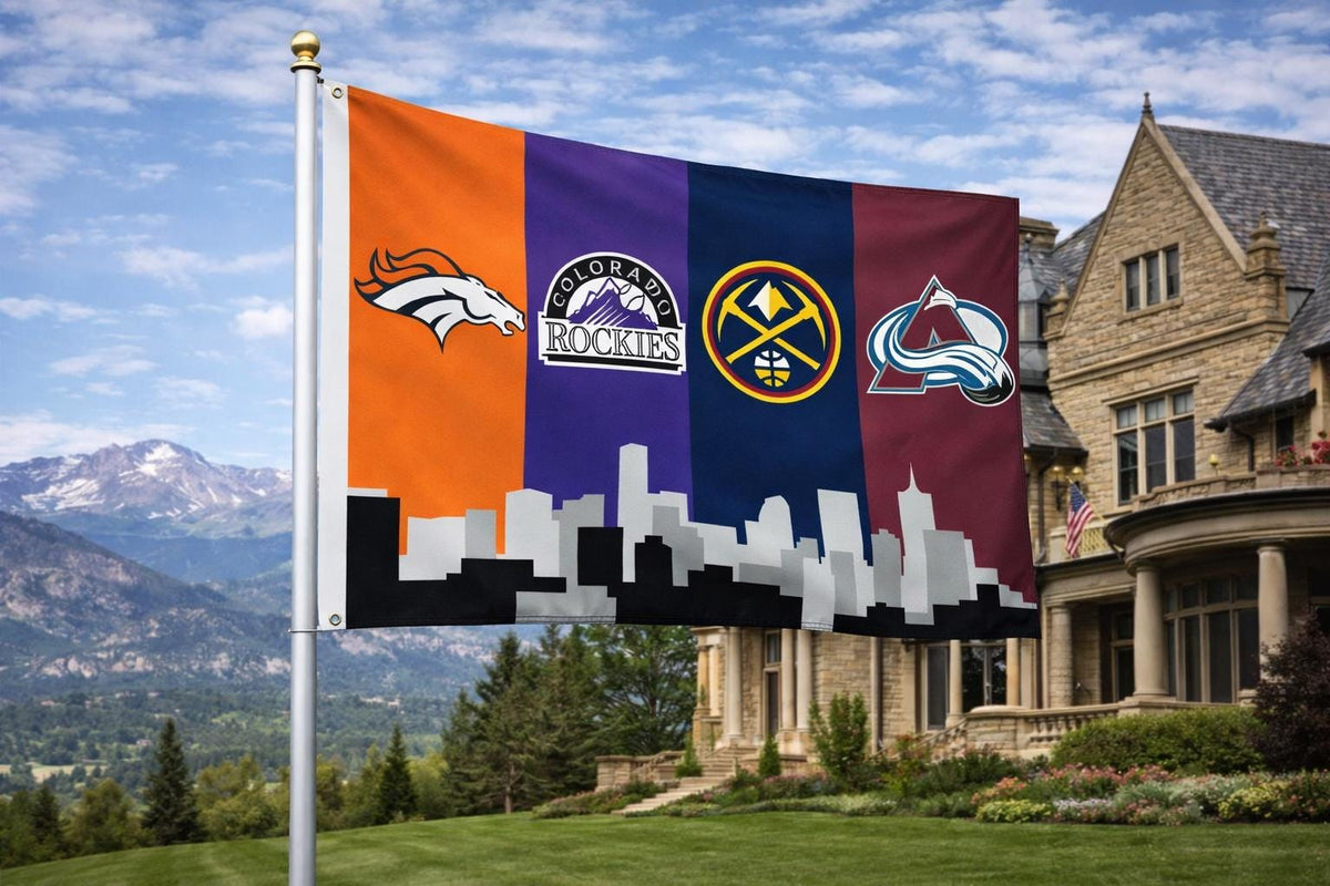Denver Colorado Sports Flag – Broncos Rockies Nuggets Avalanche Wall Flag | Multi Size Banner | Mancave Garage Decor