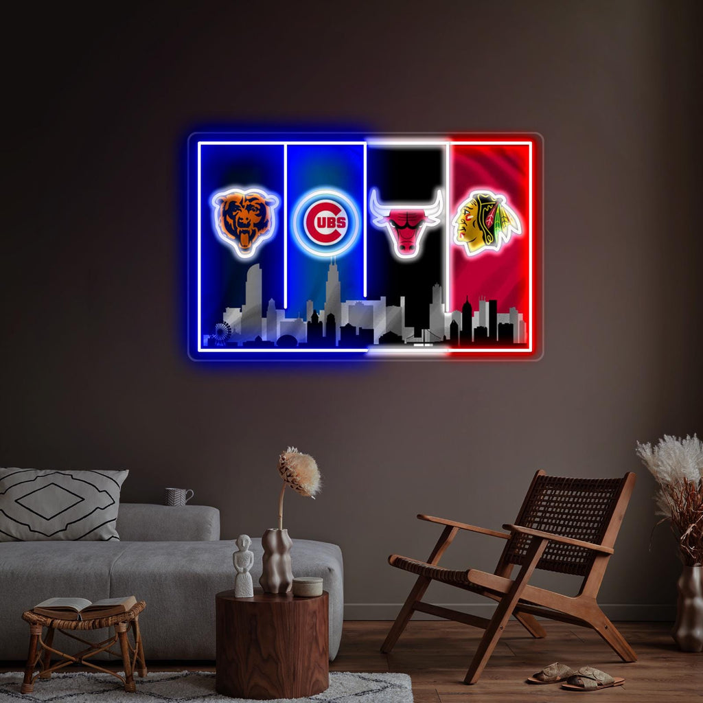 Chicago Sports LED Wall Sign | Cubs, Bears, Bulls & Blackhawks