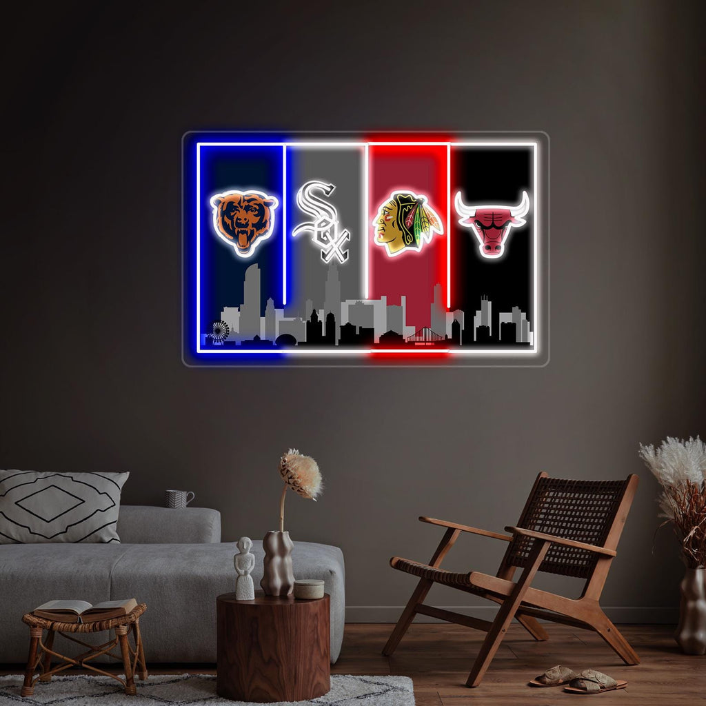 Chicago Sports LED Wall Sign | White Sox, Bears, Bulls & Blackhawks