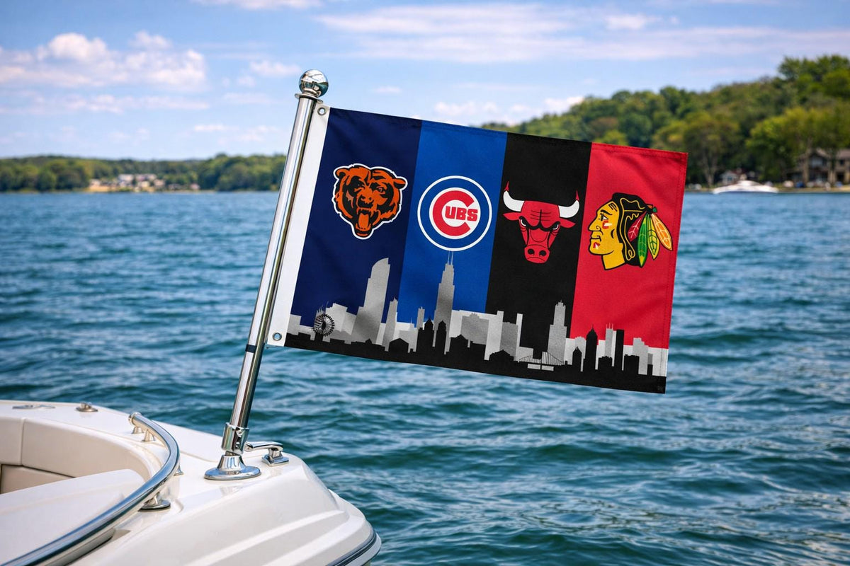 Chicago Sports Flag – Bears Cubs Bulls Blackhawks Banner | Multi Size Wall Decor | Mancave Garage Flag