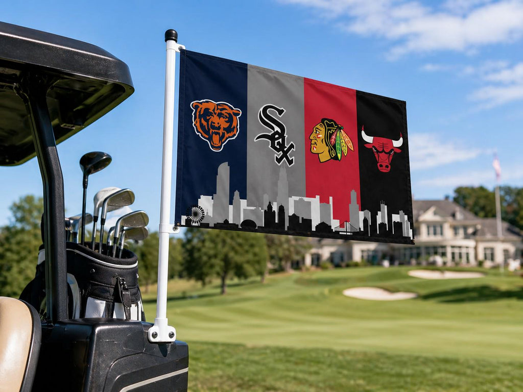 Chicago Sports Flag – Bears White Sox Bulls Blackhawks Banner | Multi Size Wall Decor | Mancave Garage Flag