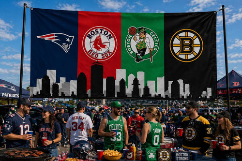 Boston Sports Flag – Patriots Red Sox Celtics Bruins Banner | Multi Size Wall Decor | Mancave Garage Flag