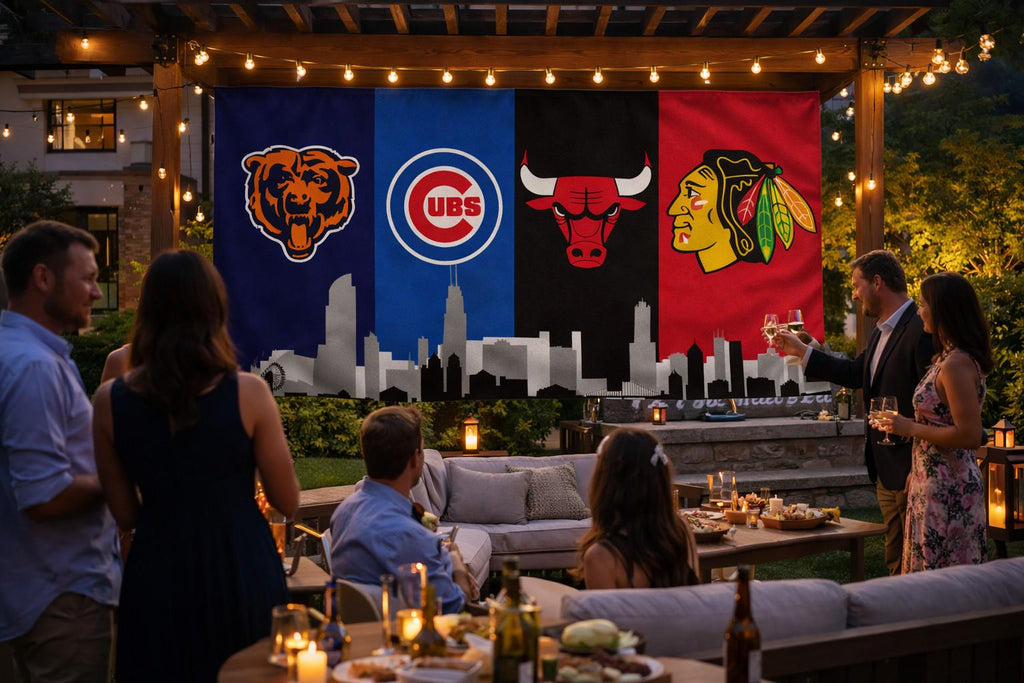 Chicago Sports Flag – Bears Cubs Bulls Blackhawks Banner | Multi Size Wall Decor | Mancave Garage Flag