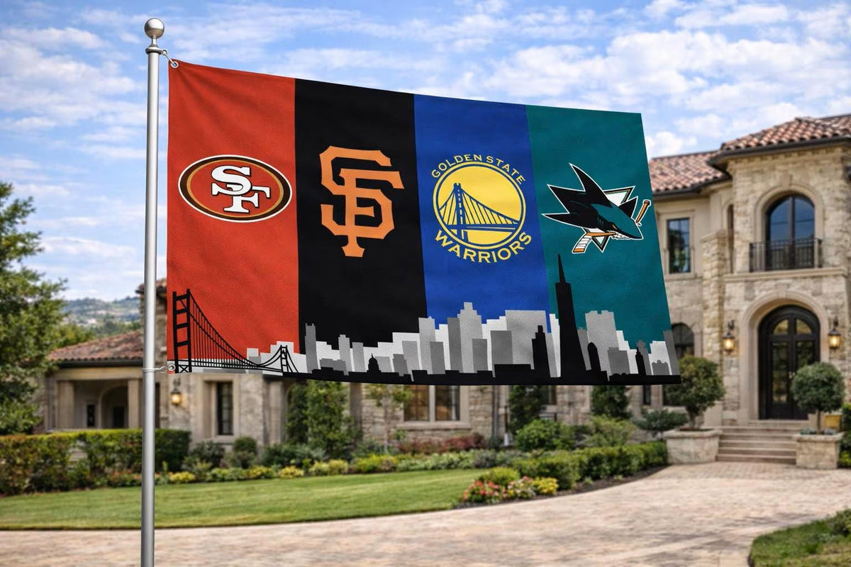 San Francisco Sports Flag – 49ers Giants Warriors Sharks Banner | Multi Size Wall Flag | Bay Area Decor