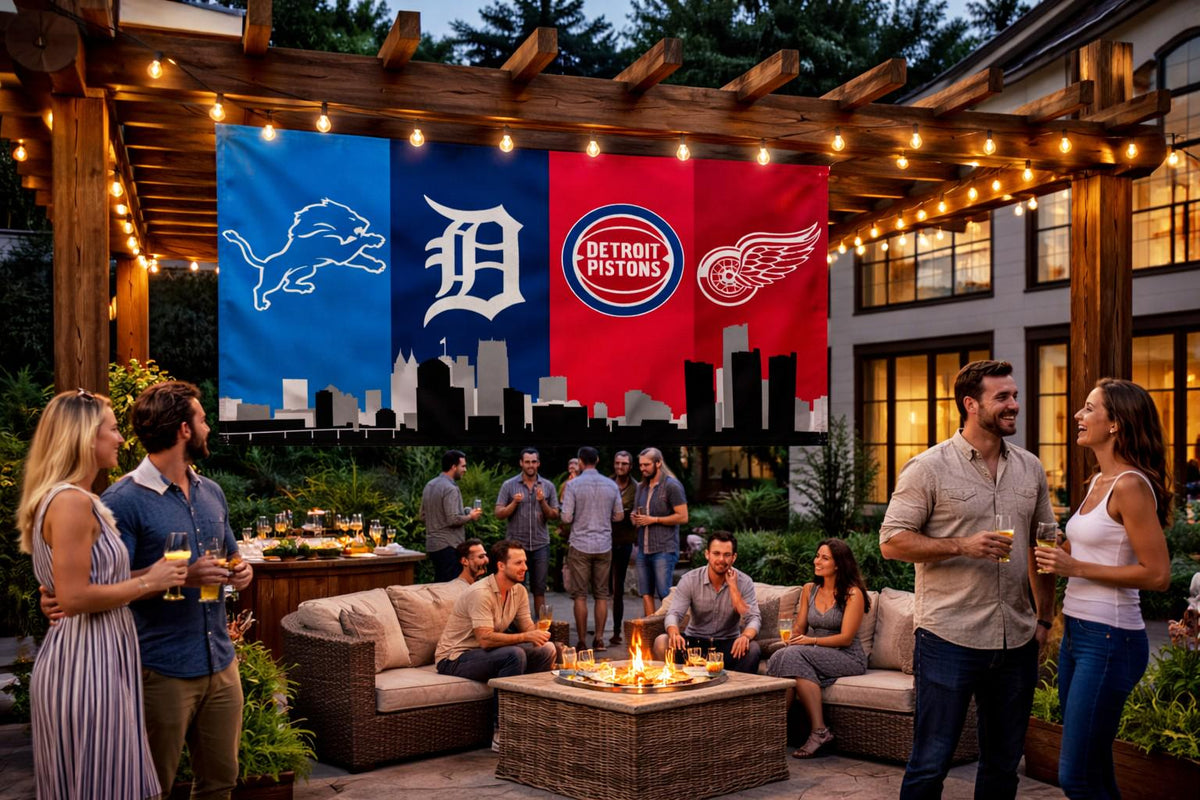 Detroit Sports Flag – Double or Single Sided Lions Tigers Pistons Red Wings Banner | Multi Size Wall Flag | Mancave Garage Decor