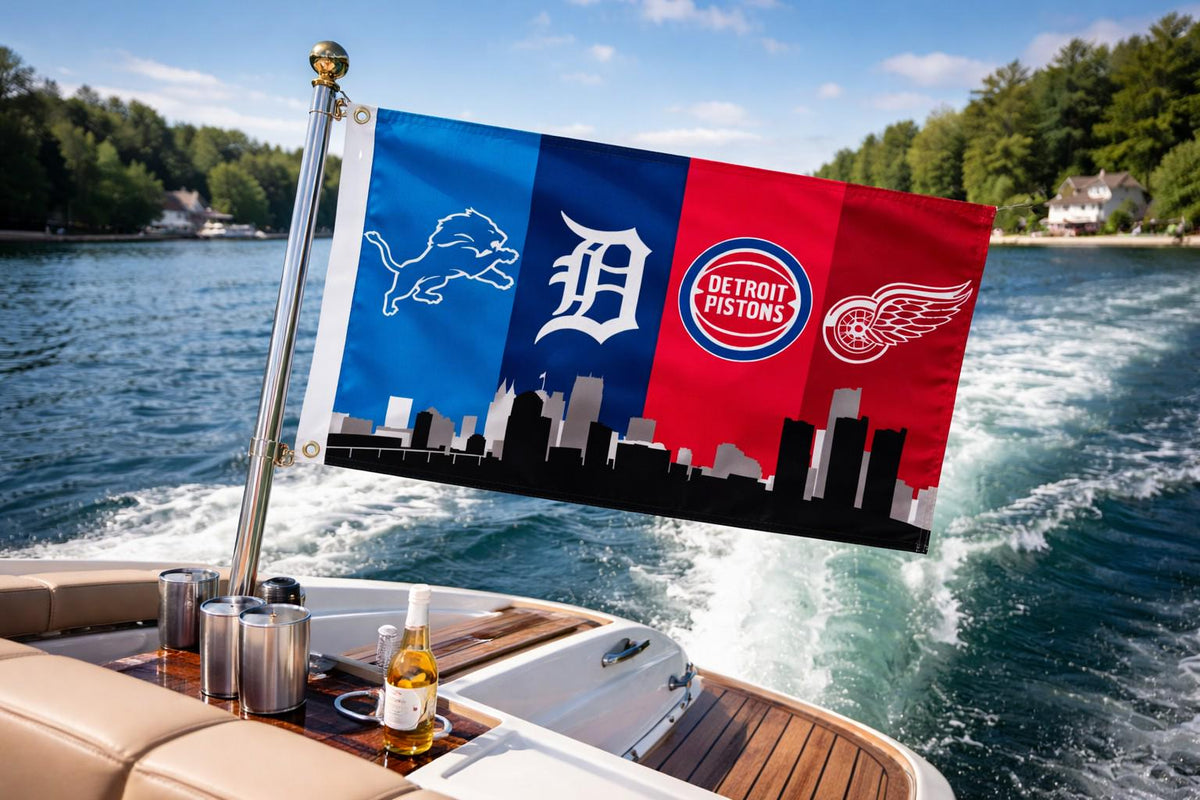 Detroit Sports Flag – Double or Single Sided Lions Tigers Pistons Red Wings Banner | Multi Size Wall Flag | Mancave Garage Decor