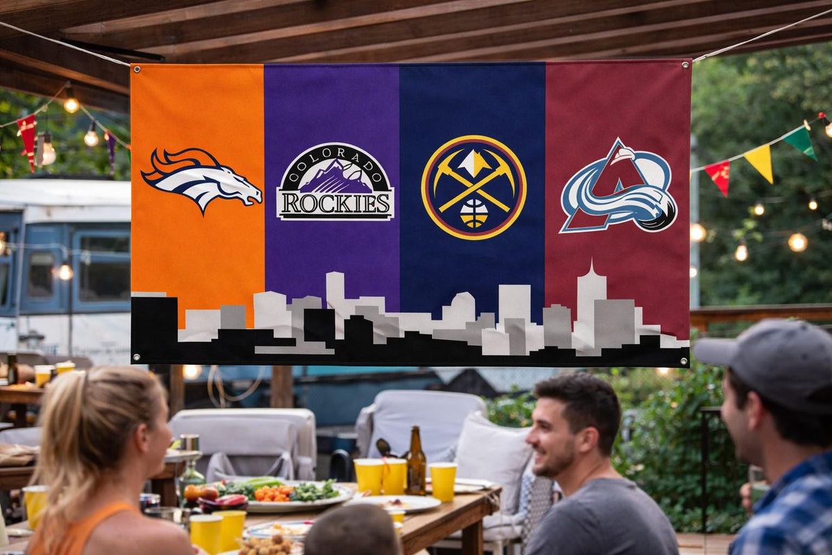 Denver Colorado Sports Flag – Broncos Rockies Nuggets Avalanche Wall Flag | Multi Size Banner | Mancave Garage Decor